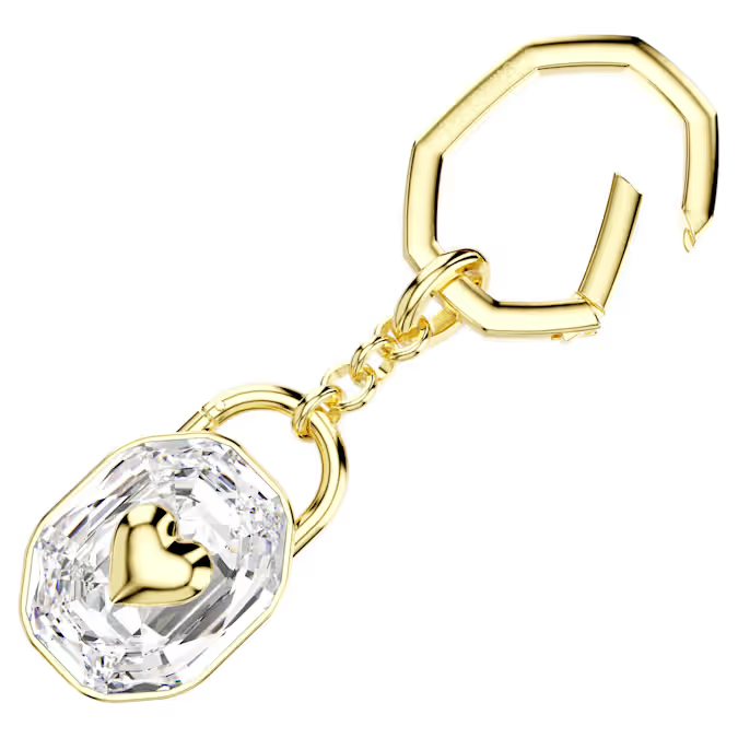 Key ring Oval cut, White, Gold-tone plated