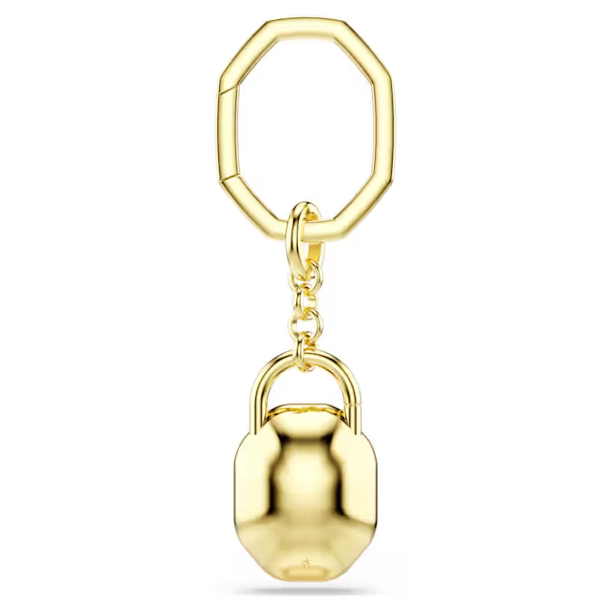 Key ring Oval cut, White, Gold-tone plated