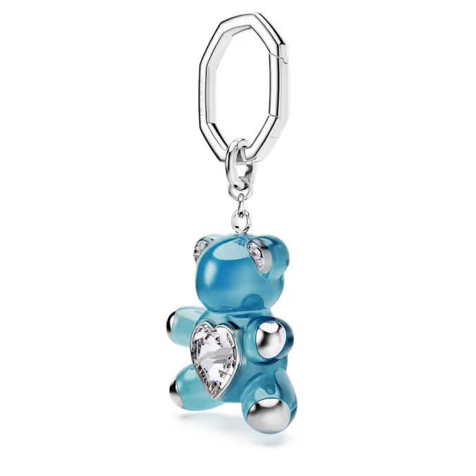Teddy key ring Bear, Blue, Rhodium plated