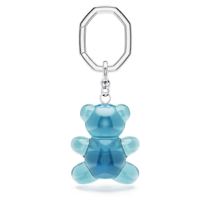 Teddy key ring Bear, Blue, Rhodium plated