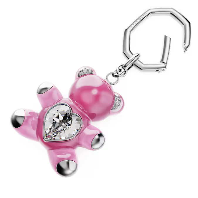 Teddy key ring Bear, Pink, Rhodium plated