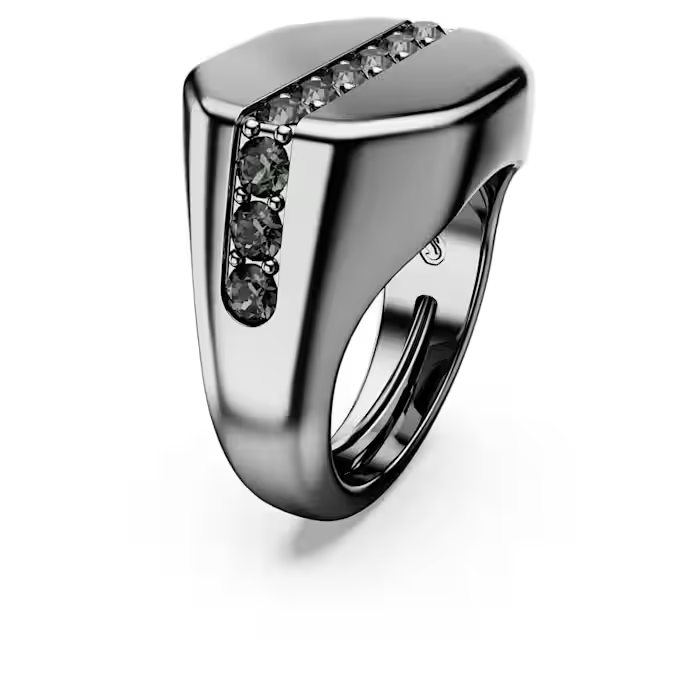 Dextera ring Octagon shape, Round cut, Black, Ruthenium plated