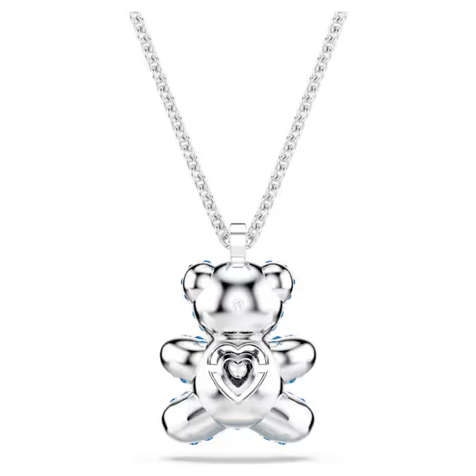 Teddy pendant Bear, Blue, Rhodium plated