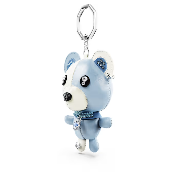 Teddy bag charm Bear, Blue, Rhodium plated