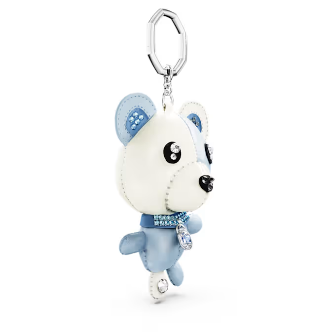Teddy bag charm Bear, Blue, Rhodium plated