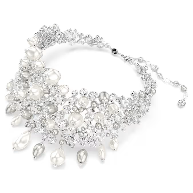Constella choker Crystal pearl, Round cut, White, Rhodium plated