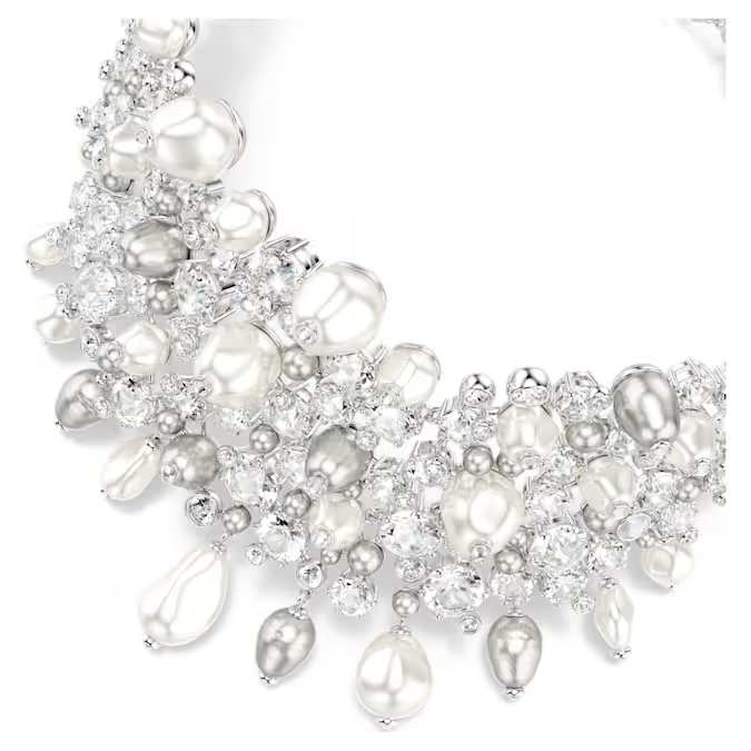 Constella choker Crystal pearl, Round cut, White, Rhodium plated