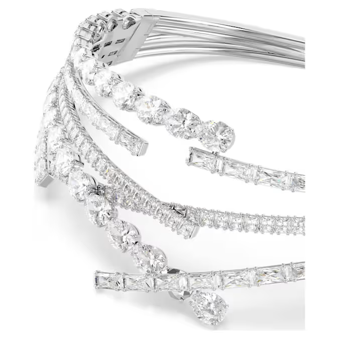 Matrix choker Mixed cuts, White, Rhodium plated