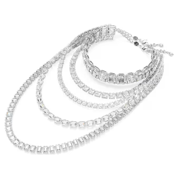 Millenia layered necklace Mixed cuts, White, Rhodium plated