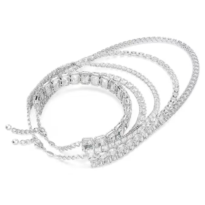 Millenia layered necklace Mixed cuts, White, Rhodium plated