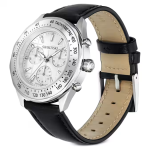 Dextera tachymetre watch Swiss Made, Leather strap, Silver tone, Stainless steel