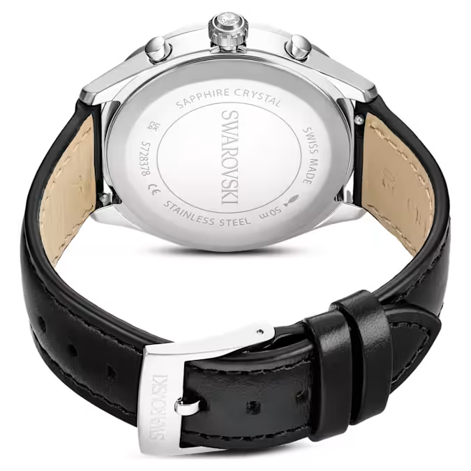 Dextera tachymetre watch Swiss Made, Leather strap, Silver tone, Stainless steel