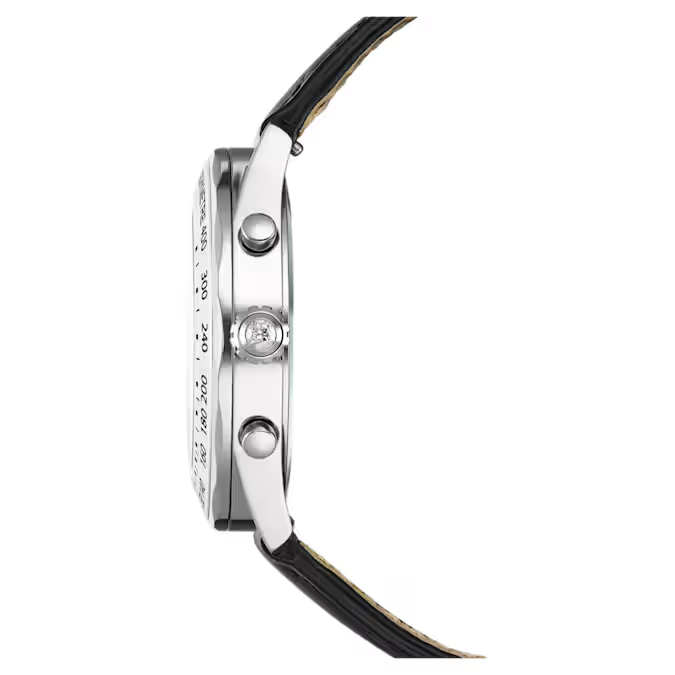 Dextera tachymetre watch Swiss Made, Leather strap, Silver tone, Stainless steel