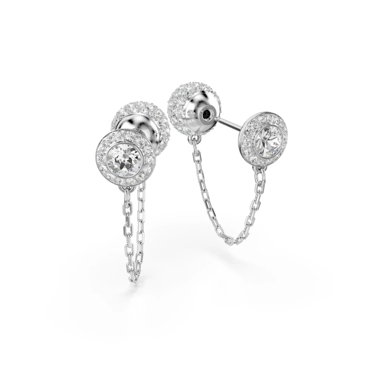 Una, drop earrings, White, Rhodium plated