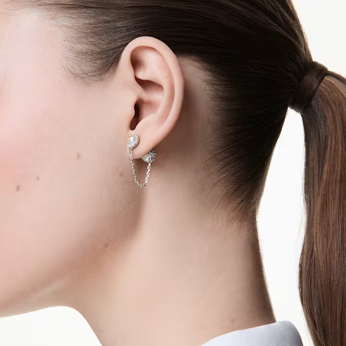 Una, drop earrings, White, Rhodium plated