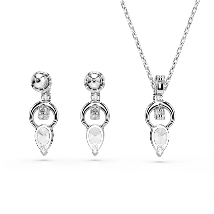 Mesmera set, Pear cut, White, Rhodium plated