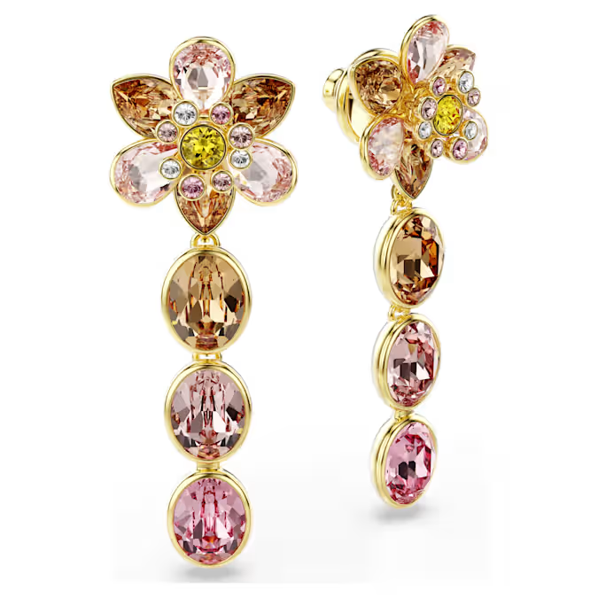 Idyllia drop earrings, Flower, Gold-tone plated
