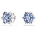 Magic stud earrings Snowflake, Blue, Rhodium plated