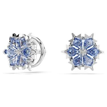 Magic stud earrings Snowflake, Blue, Rhodium plated