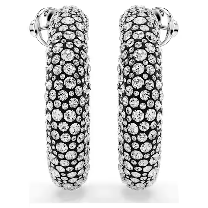 Sublima hoop earrings Mixed round cuts, White, Rhodium plated