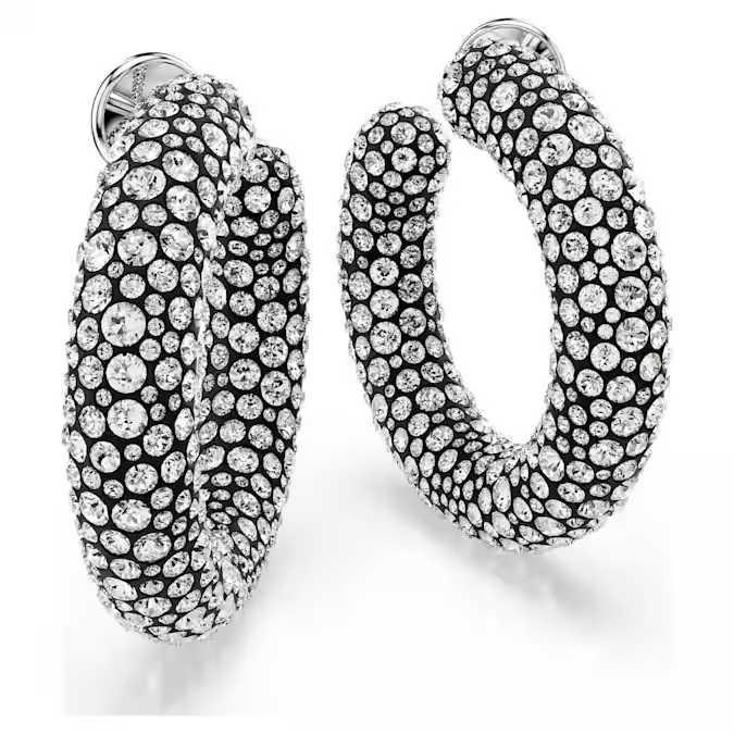 Sublima hoop earrings Mixed round cuts, White, Rhodium plated