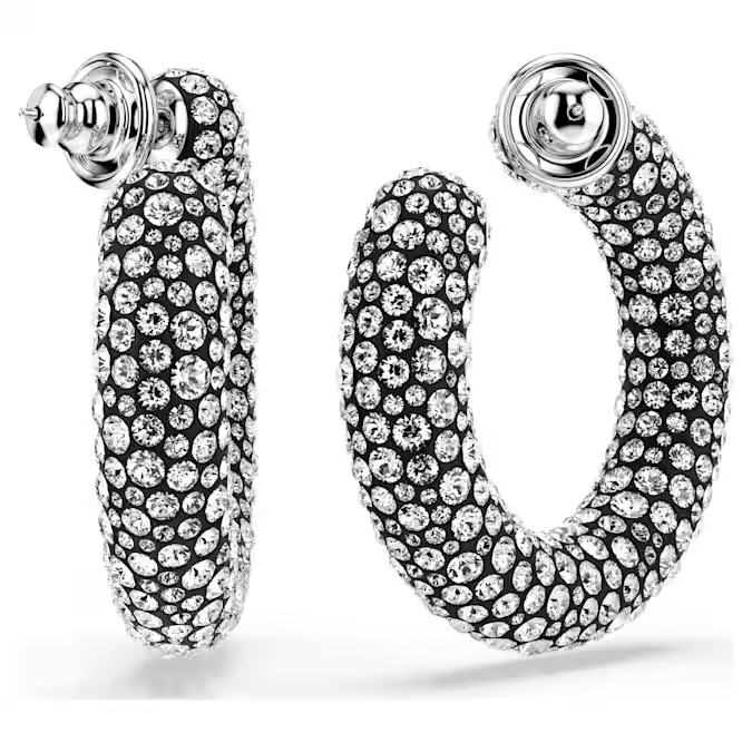 Sublima hoop earrings Mixed round cuts, White, Rhodium plated