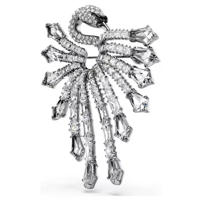 The Vienna Collection brooch Swan, White, Ruthenium plated