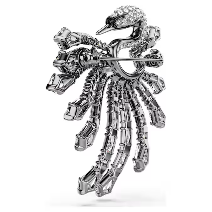 The Vienna Collection brooch Swan, White, Ruthenium plated