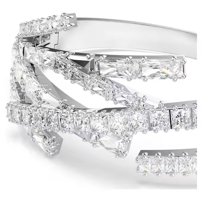 Matrix bangle Mixed cuts, White, Rhodium plated