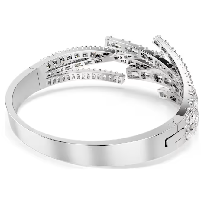Matrix bangle Mixed cuts, White, Rhodium plated