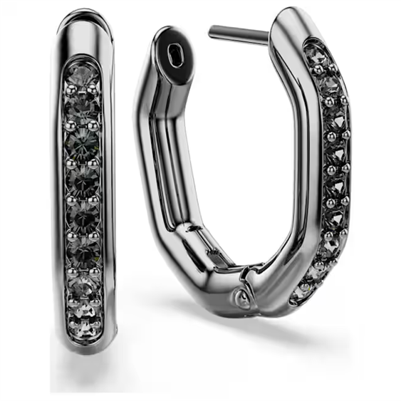 Swarovski Dextera hoop earrings Octagon shape, Round cut, White, Ruthenium plated