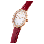 Dextera octagon watch Swiss Made, Leather strap, Red, Rose gold-tone finish
