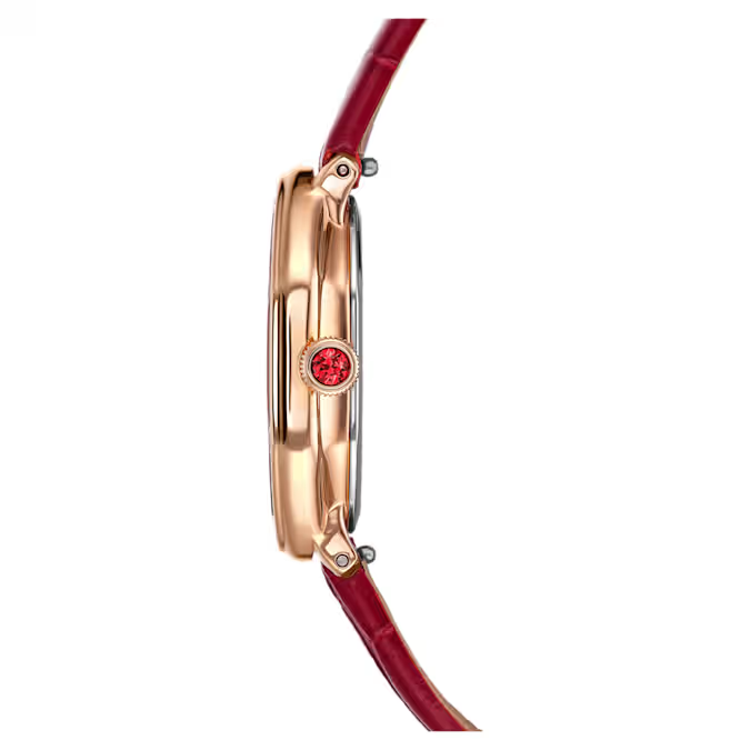 Dextera octagon watch Swiss Made, Leather strap, Red, Rose gold-tone finish
