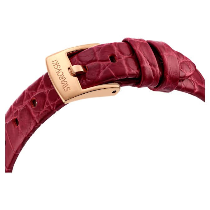 Dextera octagon watch Swiss Made, Leather strap, Red, Rose gold-tone finish