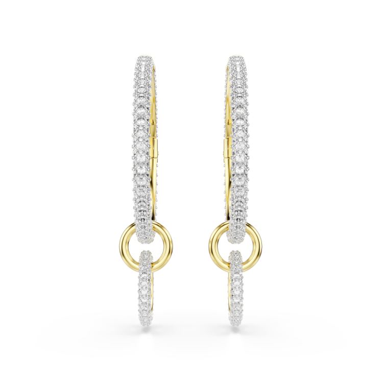 Dextera hoop earrings Round cut, White, Gold-tone plated