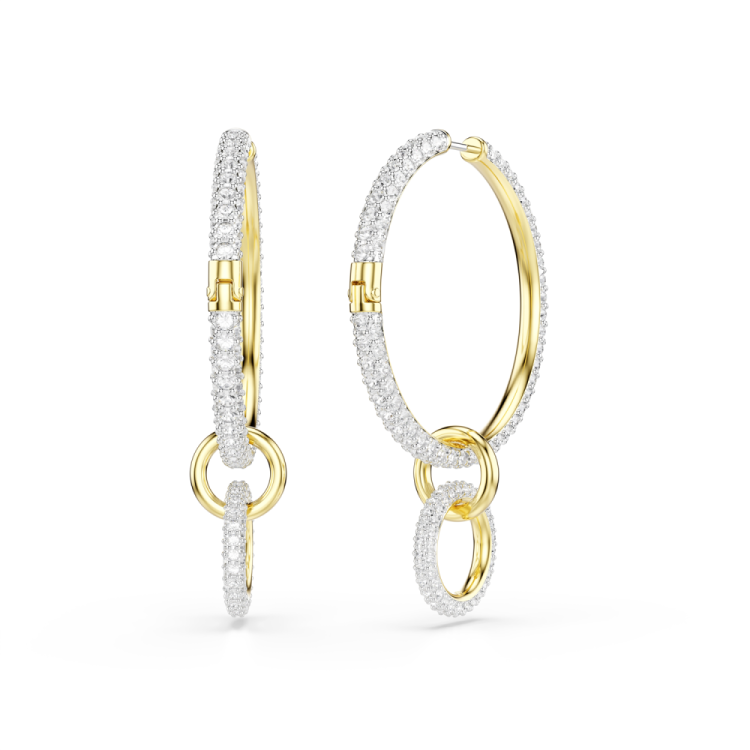 Dextera hoop earrings Round cut, White, Gold-tone plated