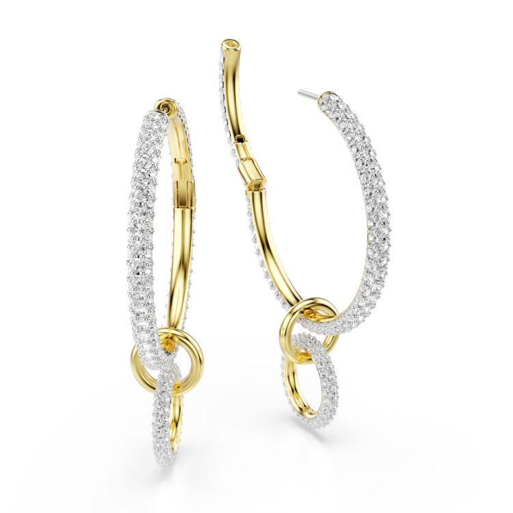 Dextera hoop earrings Round cut, White, Gold-tone plated