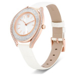 Crystalline aura watch Swiss Made, Leather strap, White, Rose gold-tone finish
