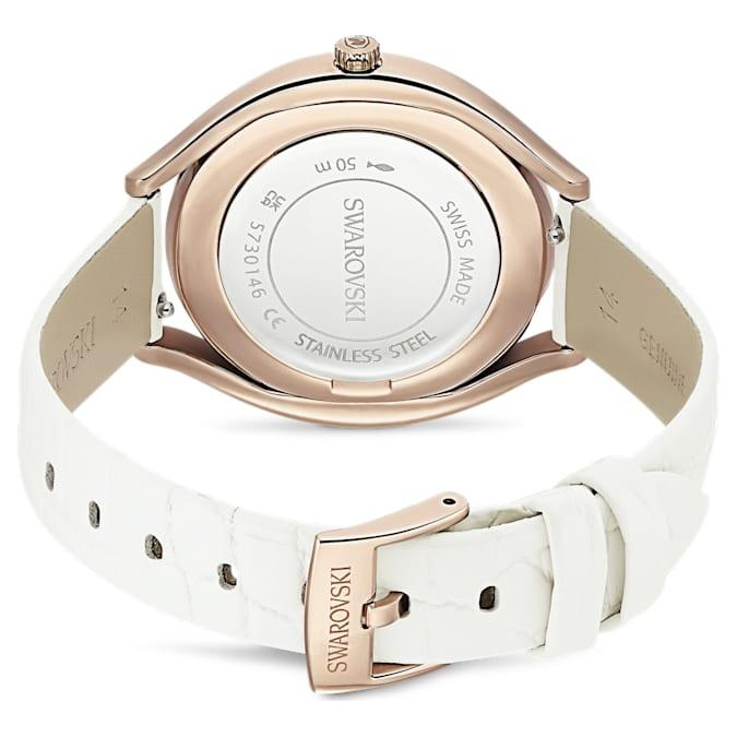 Crystalline aura watch Swiss Made, Leather strap, White, Rose gold-tone finish