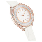 Crystalline aura watch Swiss Made, Leather strap, White, Rose gold-tone finish