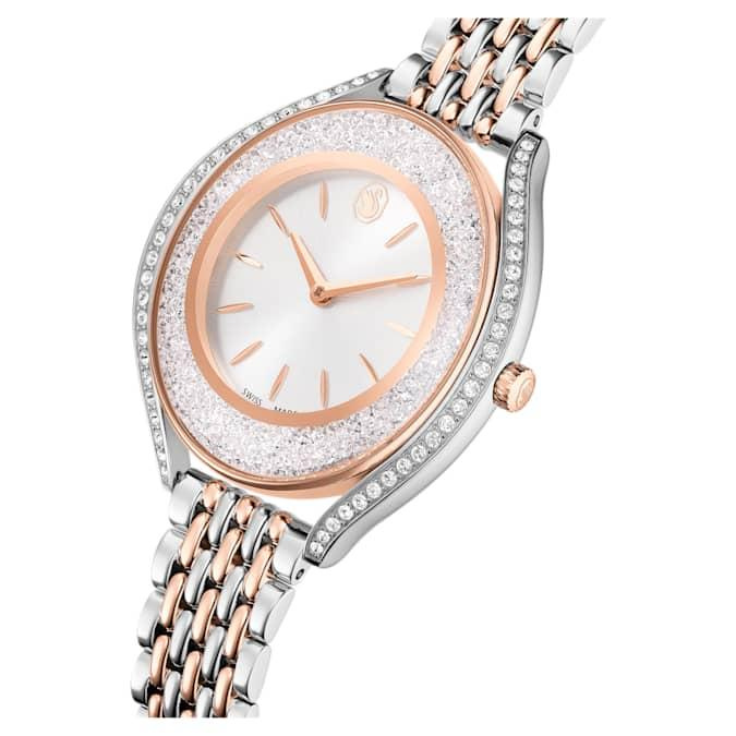 Crystalline aura watch Swiss Made, Metal bracelet, Rose gold tone, Mixed metal finish