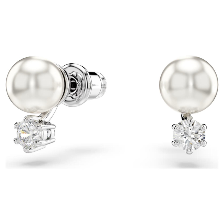 Matrix set Crystal pearl, Round cut, White, Rhodium plated :: Royal Crystal