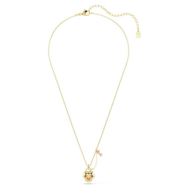 Idyllia pendant Mixed cuts, Heart, Key, Pink, Gold-tone plated