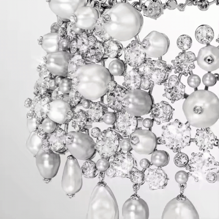 Constella choker Crystal pearl, Round cut, White, Rhodium plated