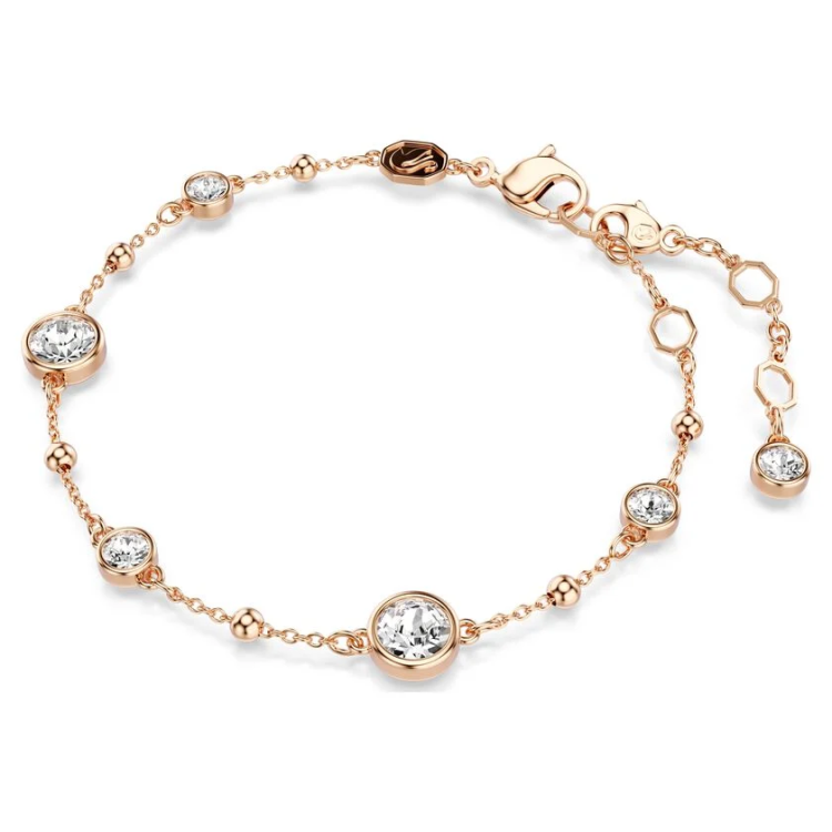 Imber bracelet Round cut, White, Rose gold-tone plated