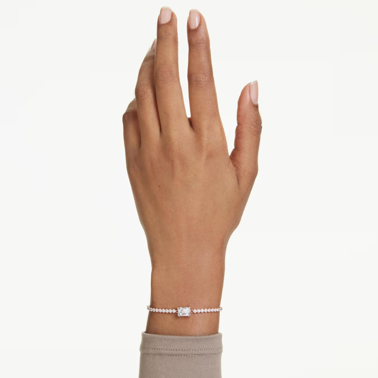 Matrix Tennis bracelet Mixed cuts, White, Rose gold-tone plated