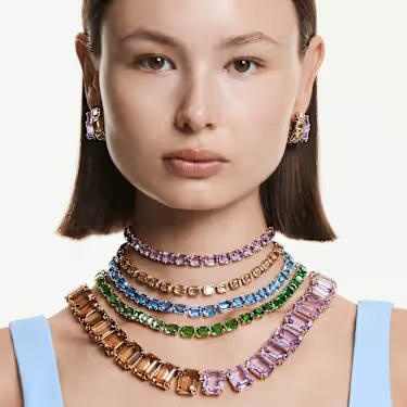 Millenia Tennis necklace Octagon cut, Yellow, Gold-tone plated