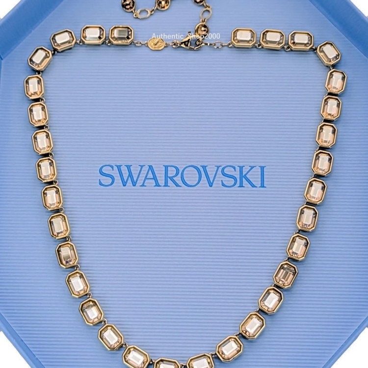 Millenia Tennis necklace Octagon cut, Yellow, Gold-tone plated