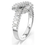 Matrix ring Baguette cut, Knot, White, Rhodium plated