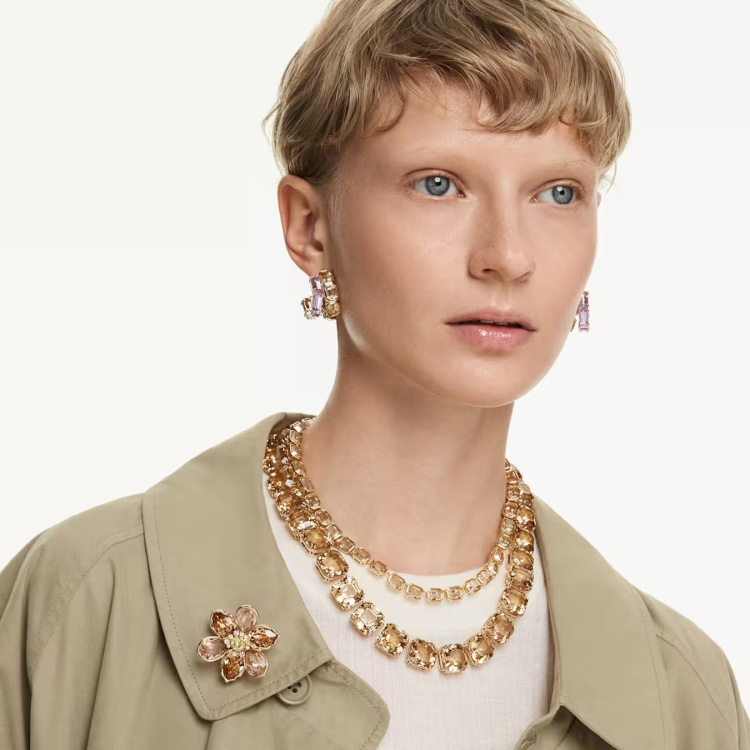 Millenia Tennis necklace Octagon cut, Caramel, Gold-tone plated